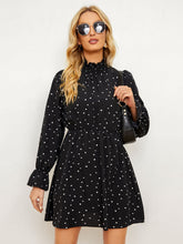 Load image into Gallery viewer, Printed Long Flounce Sleeve Frill Neck Dress