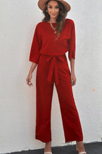 Load image into Gallery viewer, Belted Three-Quarter Sleeve Jumpsuit