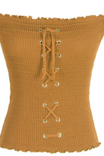 Load image into Gallery viewer, Lace-Up Front Lettuce Hem Off-Shoulder Knit Top