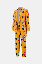 Load image into Gallery viewer, Polka Dot Floral Shawl Collar Blazer and Belted Pants Set