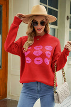 Load image into Gallery viewer, Woven Right Lip Graphic Slit Dropped Shoulder Sweater