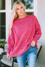 Load image into Gallery viewer, Double Take Acid Wash Round Neck Seam Detail Slit Sweatshirt