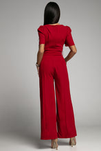 Load image into Gallery viewer, Belted Square Neck Puff Sleeve Jumpsuit