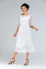 Load image into Gallery viewer, Scalloped Lace Half Sleeve Midi Dress
