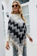 Load image into Gallery viewer, Chevron Mock Neck Fringe Hem Poncho