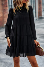 Load image into Gallery viewer, Tied Ruffle Collar Puff Sleeve Mini Dress