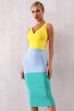 Load image into Gallery viewer, Color Block Surplice Bandage Dress