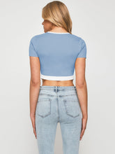 Load image into Gallery viewer, Contrast Trim Pointed Hem Ribbed Crop Top