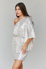 Load image into Gallery viewer, Hailey & Co Full Size Sequined One-Shoulder Bell Sleeve Dress