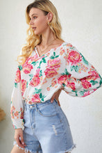 Load image into Gallery viewer, Floral Notched Neck Long Sleeve Blouse