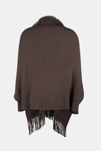 Load image into Gallery viewer, Faux Fur Trim Fringe Hem Poncho