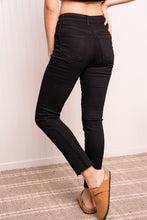 Load image into Gallery viewer, RISEN Full Size Asymmetrical Waist Raw Hem Jeans in Solid Black