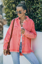 Load image into Gallery viewer, Distressed Fringe Trim Button Up Jacket