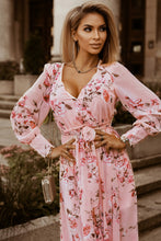 Load image into Gallery viewer, Floral Side Split Belted Puff Sleeve Maxi Dress