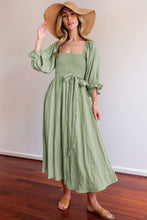 Load image into Gallery viewer, Smocked Square Neck Flounce Sleeve Dress