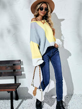Load image into Gallery viewer, Color Block Balloon Sleeve Boat Neck Sweater