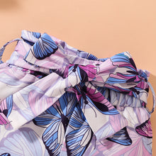 Load image into Gallery viewer, Ribbed Ruffle Shoulder Bodysuit and Butterfly Print Shorts Set