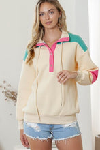 Load image into Gallery viewer, Color Block Half Snap Drawstring Sweatshirt