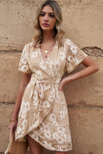 Load image into Gallery viewer, Tie Waist Surplice Neck Pom-Pom Trim Dress