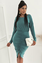 Load image into Gallery viewer, Ruched Boat Neck Long Sleeve Bodycon Dress