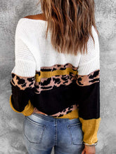 Load image into Gallery viewer, Leopard Color Block V-Neck Rib-Knit Sweater