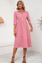 Load image into Gallery viewer, Plaid Collared Neck Midi Dress
