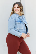 Load image into Gallery viewer, Andree by Unit Full Size Pearl Trim Cropped Denim Jacket