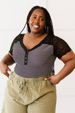 Load image into Gallery viewer, White Birch Lovey Dovey Full Size Striped Lace Trim Bodysuit