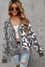 Load image into Gallery viewer, Leopard Button Front Ribbed Trim Cardigan