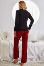 Load image into Gallery viewer, Plaid Heart Graphic V-Neck Top and Pants Lounge Set