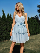 Load image into Gallery viewer, Tie Belt Surplice Spaghetti Strap Layered Dress