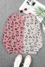 Load image into Gallery viewer, Leopard Color Block Waffle-Knit Henley Top