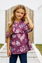 Load image into Gallery viewer, Girls Floral Cold-Shoulder Ruffled Top