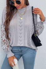 Load image into Gallery viewer, Spliced Lace Crochet Sleeve Sweater