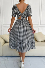 Load image into Gallery viewer, Plaid Cutout Square Neck Smocked Dress
