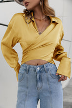 Load image into Gallery viewer, Satin Bishop Sleeve Cropped Wrap Top