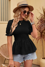 Load image into Gallery viewer, Swiss Dot Smocked Peplum Blouse