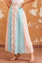 Load image into Gallery viewer, Floral Color Block Smocked Waist Maxi Skirt