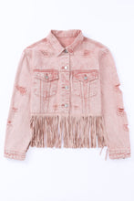 Load image into Gallery viewer, Distressed Fringe Detail Denim Jacket