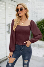 Load image into Gallery viewer, Frill Hem Smocked Balloon Sleeve Blouse