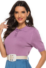 Load image into Gallery viewer, Buttoned Collared Neck Short Sleeve Knit Top