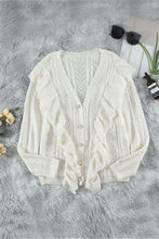 Load image into Gallery viewer, Button Front Ruffle Trim V-Neck Cardigan