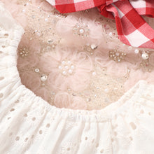 Load image into Gallery viewer, Eyelet Round Neck Top and Plaid Skort Set