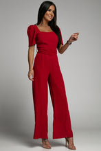 Load image into Gallery viewer, Belted Square Neck Puff Sleeve Jumpsuit