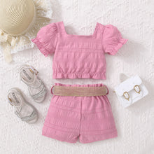 Load image into Gallery viewer, Kids Textured Bow Detail Top and Belted Shorts Set