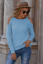 Load image into Gallery viewer, Round Neck Cold Shoulder Long Sleeve Sweater