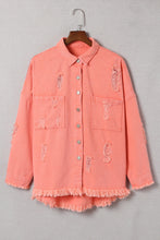 Load image into Gallery viewer, Distressed Fringe Trim Button Up Jacket