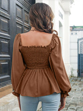 Load image into Gallery viewer, Frill Trim Square Neck Smocked Peplum Top
