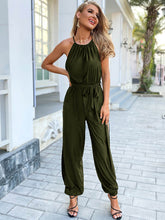 Load image into Gallery viewer, Belted Sleeveless Split Jumpsuit