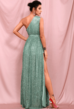 Load image into Gallery viewer, Sequin One-Shoulder Split Dress